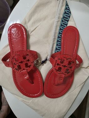 Tory Burch Coral Crush Patent Miller Thong Sandals with Logo Cutout